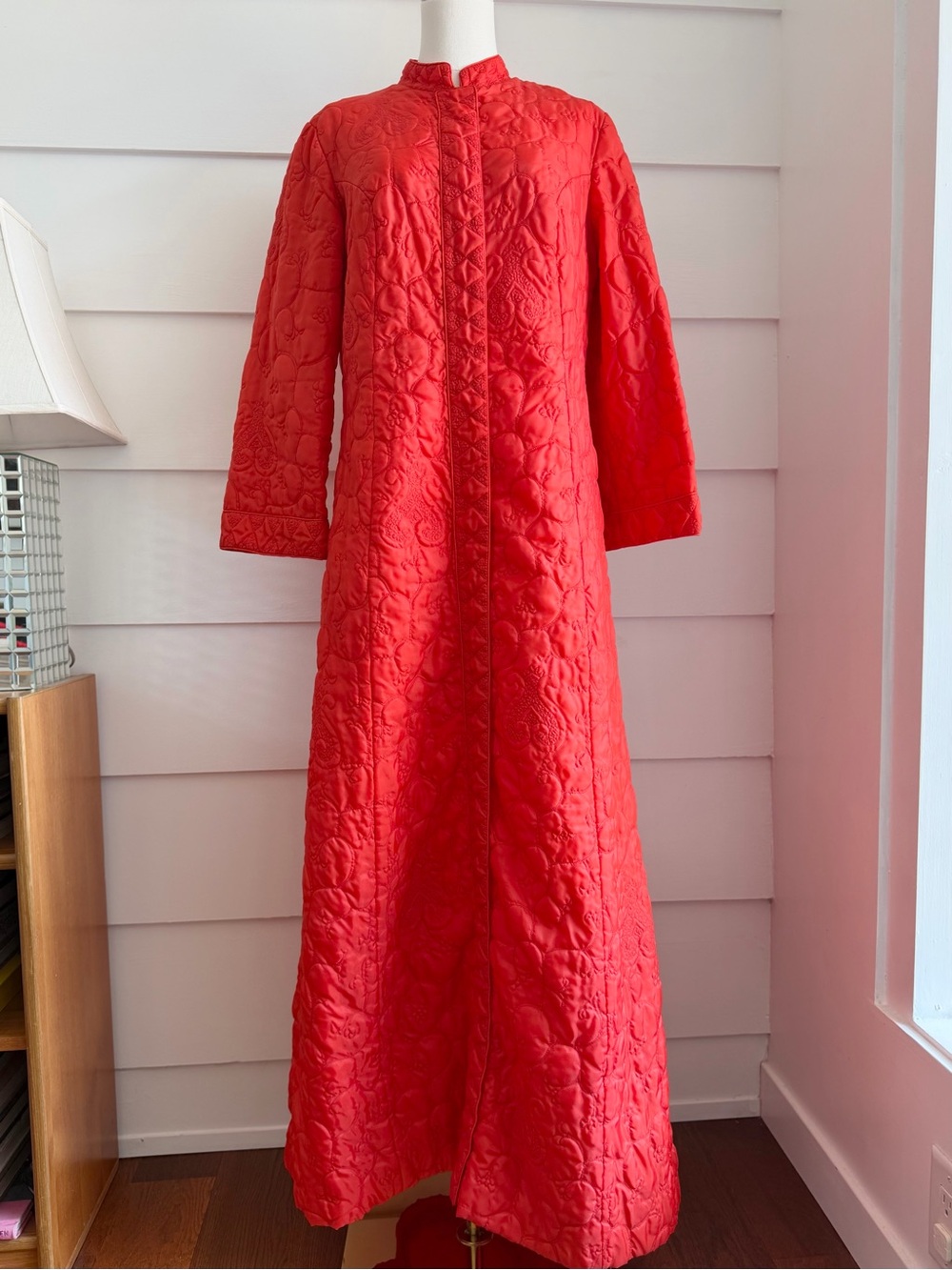 Vintage Red Quilted Robe Dressing Gown Marshall Field and Co. 60s 70s